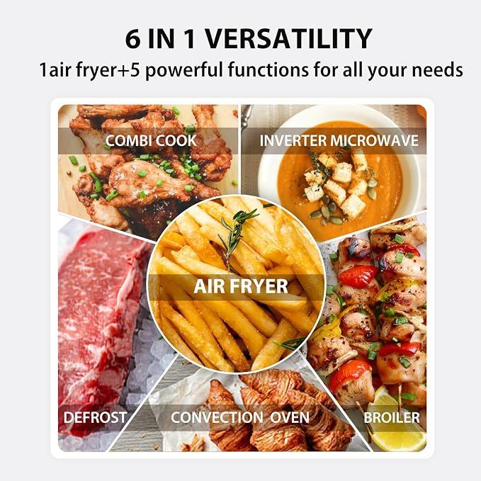 TOSHIBA 6-in-1 Inverter Countertop Microwave Oven Healthy Air Fryer Combo, MASTER Series, Air Fryer, Broil, Convection, Speedy Combi, Even Defrost, Sound On/Off 27 Auto Menu Stainless Steel (Renewed)
