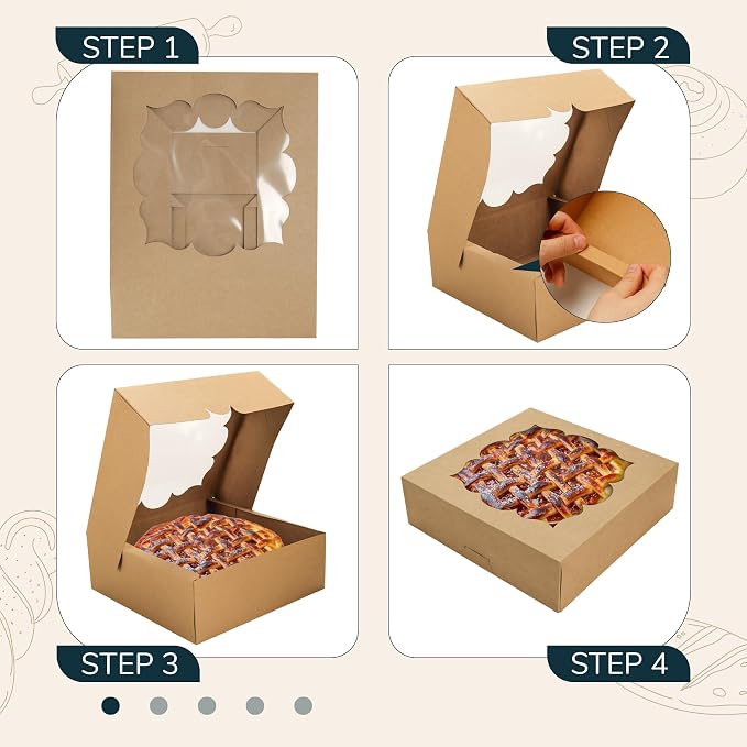 NPLUX 30 Pack Pie Boxes with Window 10x10x3 in Bakery Boxes Perfect for Pies, Cheesecake, Cookies, Muffins and Chocolate Covered Strawberries, Graduation Gifts Party Favors(Brown)
