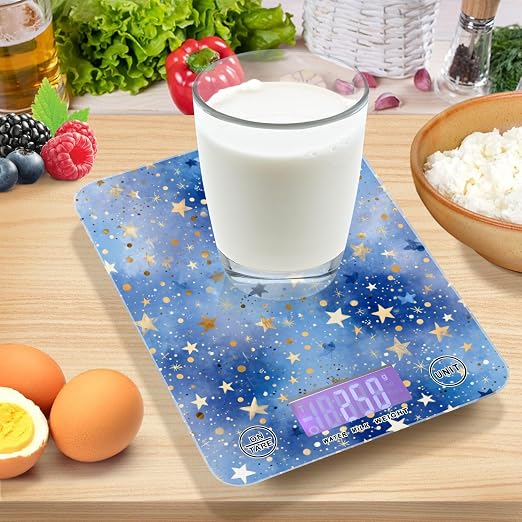 Food Scale Kitchen Scale Food Weight Scales Digital Weight Grams and Ounces Small Electronic Food Scale for Baking Cooking Blue Romantic Golden Stars