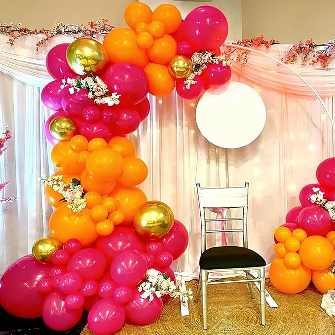 YMSZ Pink and Orange Balloon Garland Arch Kit, Hot Pink and Orange Summer Balloons for Baby Shower, Jungle, Birthday, Summer Party Decorations
