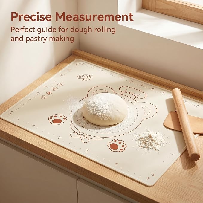 Silicone Baking Pastry Dough Mat - 28"x20" Extra Thick Dough Rolling Matt with Measurement, NonStick Kitchen Counter Kneading Pad Raised Edge, Reusable Heat Resistant for Bread Pizza Fondant Pie Crust