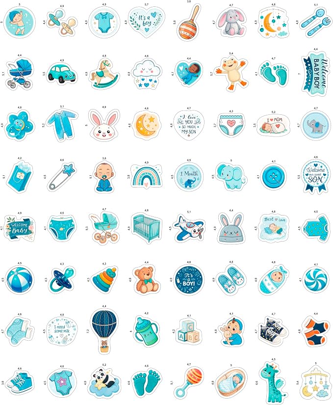 100Pcs Baby Boy Stickers for Shower Favors, Scrapbooking - Newborn Stickers - Baby Boy Shower Party Supplies & Decoration