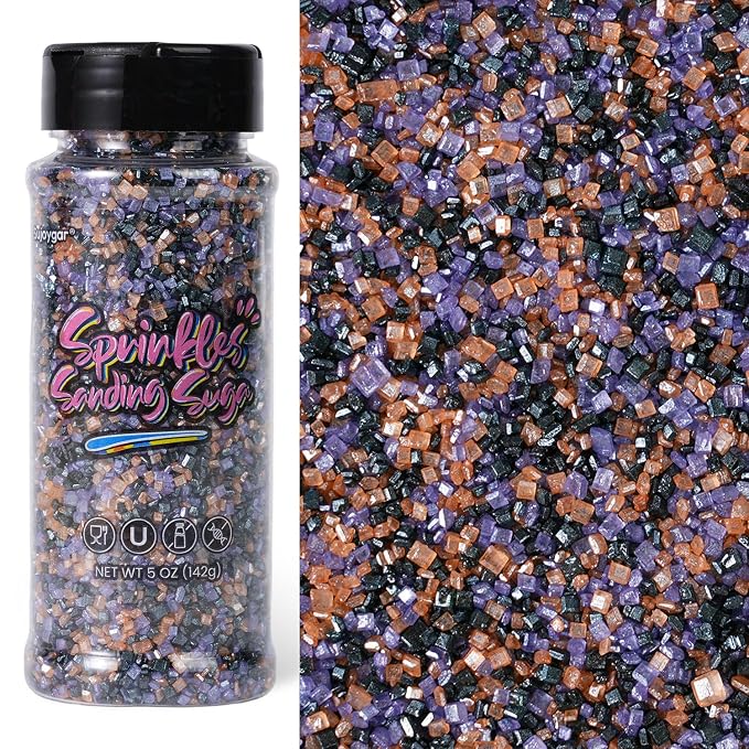 Sujoygar Halloween Sanding Sugar Sprinkles, 5oz Edible Black Purple and Orange Cake Sprinkles for Chocolate Ice Cream Toppings Cupcake Decoration Halloween Party Cookies Baking Dessert Food Supplies