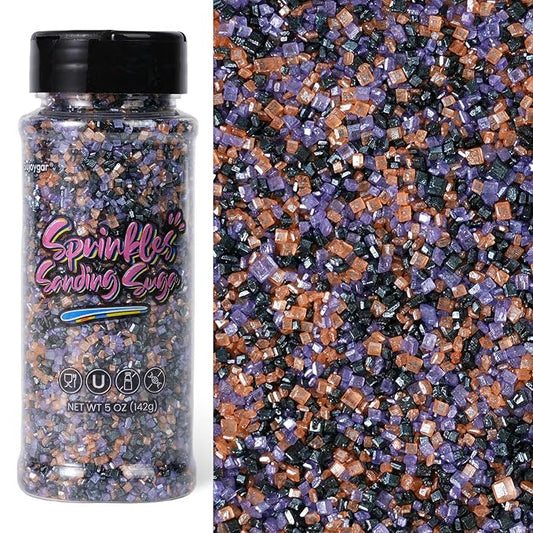 Sujoygar Halloween Sanding Sugar Sprinkles, 5oz Edible Black Purple and Orange Cake Sprinkles for Chocolate Ice Cream Toppings Cupcake Decoration Halloween Party Cookies Baking Dessert Food Supplies