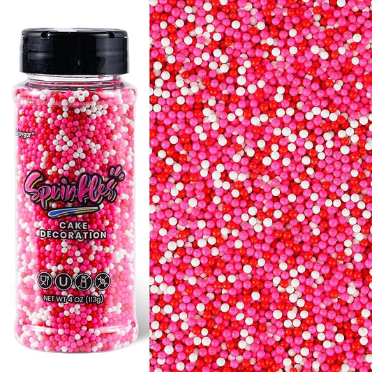 Valentines Red Sprinkles, 4oz Red Pink and White Nonpareils Sprinkles for Cake Decorating, Edible Balls for Cupcake Toppers Baking Cookie Ice Cream Dount Chocolate