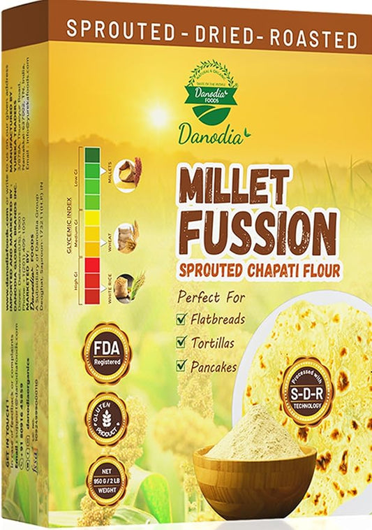 Danodia Foods Organic Sprouted Chapati & Bread Flour, 2 lb Pack | Multigrain atta blend for roti, chapati, paratha, flatbread and everyday bread baking; Gluten-Free; Indian pantry recipes