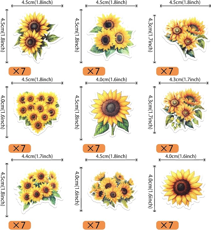 63 PCS Edible Sunflower Cupcake Toppers Wafer Paper Flower Party Cake Toppers Decorations Edible Sunflower Cupcake Picks for Baby Shower Wedding Birthday Party Cake Decorations Supplies
