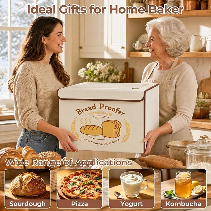 Extra Large Folding Bread Proofing Box with 50-113℉ Temp Control & 48H Timer, Dough Proofer with Hygrometer, Metal Rack, Sourdough Starter Warmer Sourdough Proofer Box for Making Bread, Pizza, Yogurt