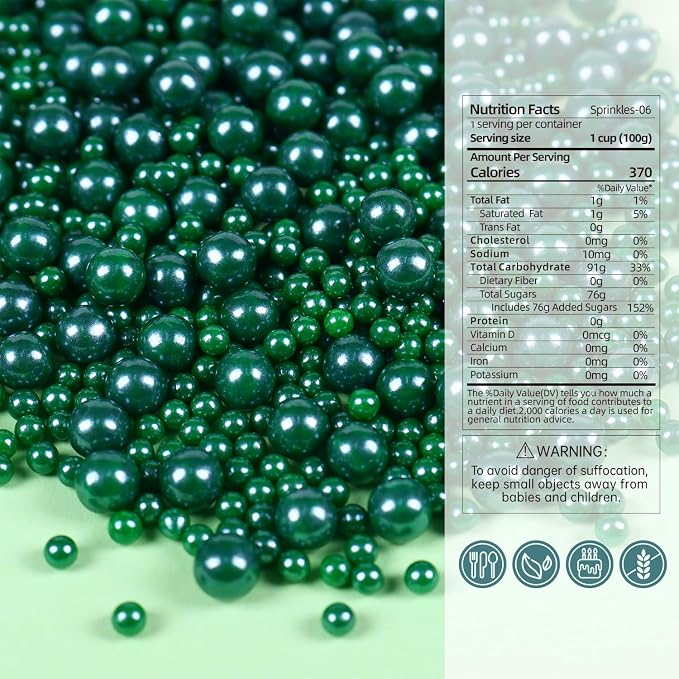 Dark Green Sprinkles for Cake Decorations 3.52 ounce Edible Pearl Sugar Sprinkles for Cupcake Toppers Wedding Party Valentines Halloween Christmas Supplies