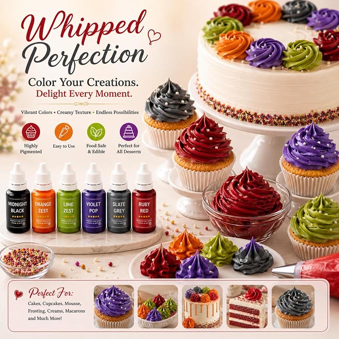 Confect Halloween Water Color Food Coloring Set – Highly Pigmented Oil Based Food Colors for Cakes, Buttercream, Drinks, Popsicles & Baking – 6 Pack × 10mL