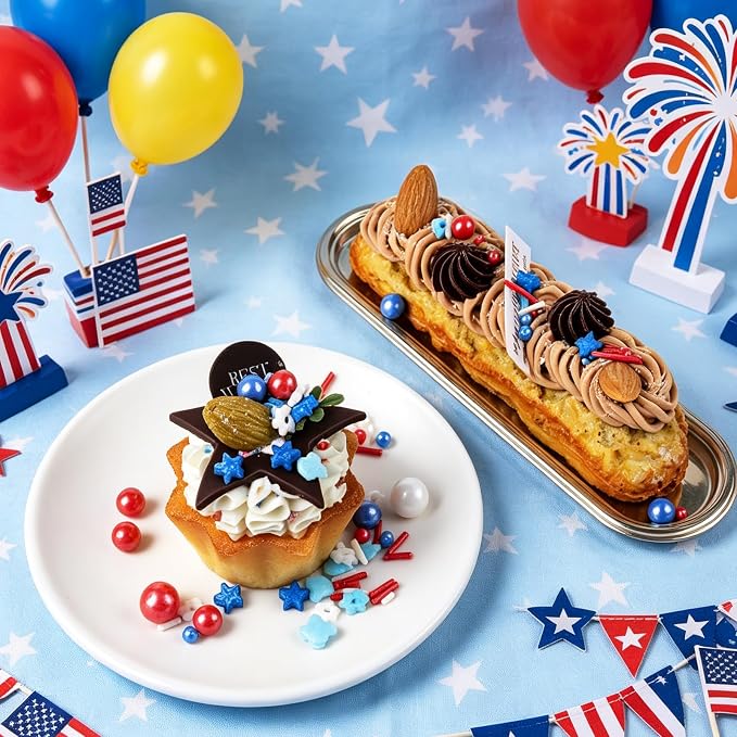 Red White and Blue Sprinkles, Patriotic Sprinkles Mix, 4th of July Sprinkles, Edible Jimmies, Stars, Flowers and Pearls Mixed, Perfect for Cake, Cupcake, Ice Cream, Cookies, Donuts Toppings