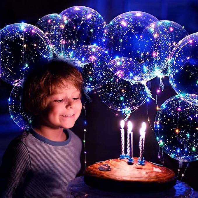 LED Bobo Balloons 10 PACKS,20 Inches Light Up Balloons Helium Style,Glow Bubble Balloon for Christmas Wedding Birthday Valentines Day Halloween Party Supplies Decorations (Colorful)