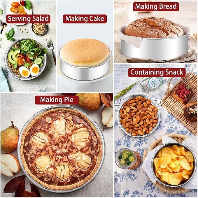 LIANYU 4 Inch Round Cake Pan Set of 2, Stainless Steel Mini Layer Cake Baking Pans, Metal Bakeware Tins for Wedding Party Birthday Christmas, Dishwasher & Oven Safe