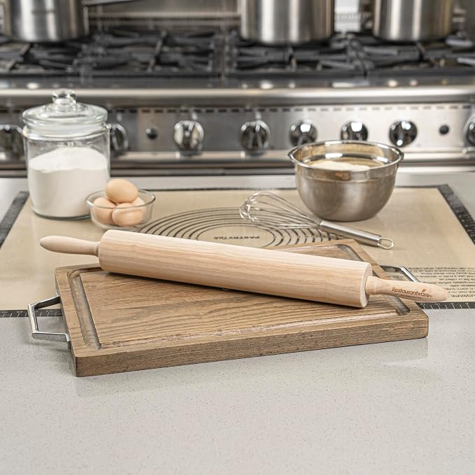 Restaurantware Wood Rolling Pin 10 Count 15 Inches Solid Wood Baking Tool, Ergonomic Dough Roller With Smooth Rotation, Beige Kitchen Pastry Tool for Professional Bakers