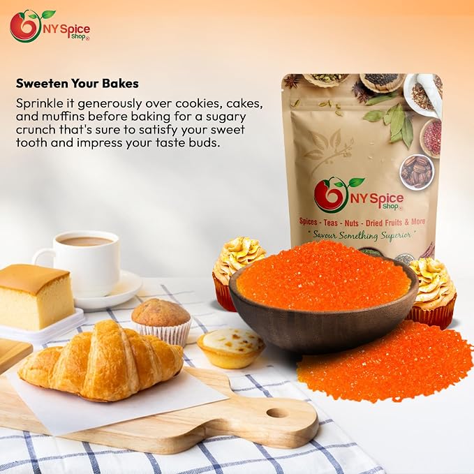 NY Spice Shop Orange Sanding Sugar - 8 Ounce Sweet Edible Sprinkles for Party Decoration, Cakes, Cupcakes, Cookies Toppings & Dessert Dishes - Colorful Sugar Sprinkles for Party Favors & Baking Treats