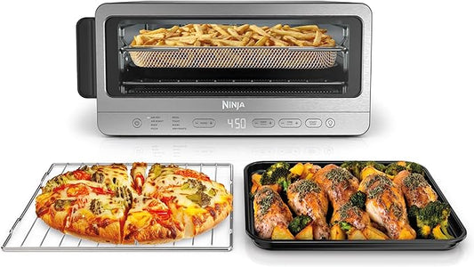 Ninja Flip Toaster Oven & Air Fryer, 8-in-1 Functionality, Flip Up for Storage Space, Large Capacity, Air Fry Basket, Wire Rack, Sheet Pan, Removable Crumb Tray, Stainless, 1800 Watts, SP151 (Renewed)