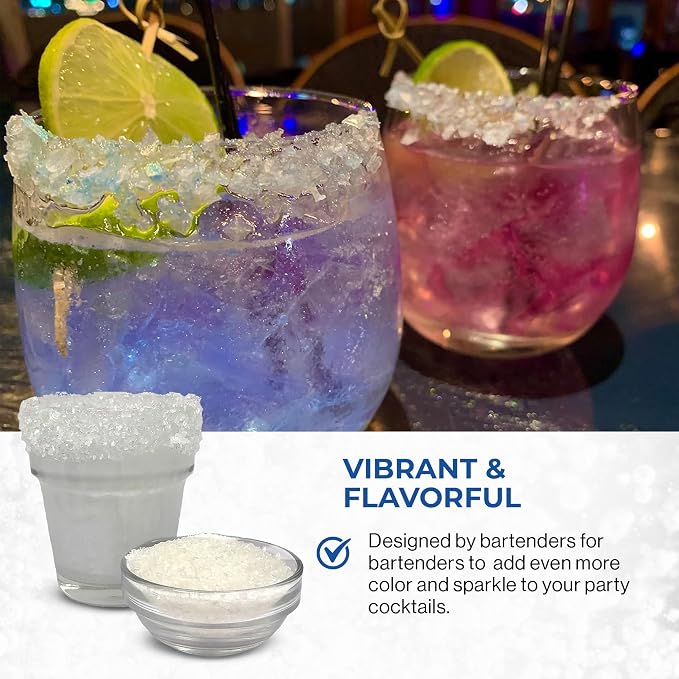 Snowy River Pearl, Cocktail & Margarita Sugar Rimmer - Vibrant Color Glass Rimming Sugar with Medium Crystal Texture - 16oz