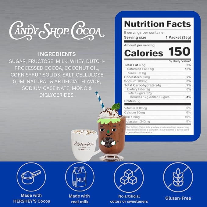 Candy Shop Cocoa YORK Peppermint Pattie Cocoa Mix Hot Chocolate Make Hot or Iced Cocoa Made With Real Milk Gluten Free 1.25 oz packet (8 count)