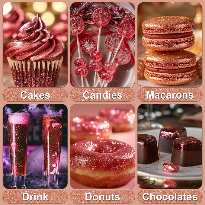 Rose Gold Edible Glitter - 5g Food Grade Cake Decorating Shimmering Glitter, Edible Sprinkle Luster Dust for Drinks, Chocolates, Fondant, Strawberries, Cupcakes, Candy, Easter Cookie - Vegan