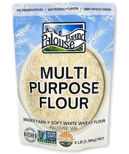 Certified Glyphosate Residue Free All Purpose Flour | 3 LBS | Whole Grain | Stone Ground | Non-GMO | 100% Non-Irradiated | Kosher | USA Grown | Field Traced | Resealable Bag