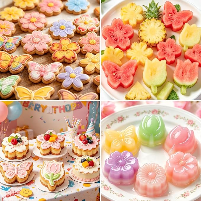 Flower Cookie Cutter Set 6Pcs Flower Shaped Cookie Cutters with Daisy Tulip Cherry Blossoms Butterfly floral Shapes Baking Tools for Home Baking Biscuit Fondant Molds Party Favors