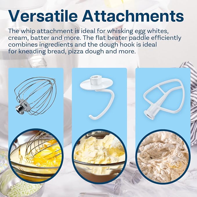 Mixer Attachments for KitchenAid 4.5–5 Quart Tilt-Head Stand Mixers – Compatible with Artisan & Classic – Beaters, Whisks, Dough Hooks & Attachment Sets by MMOBIEL (3-in-1, Aluminum)