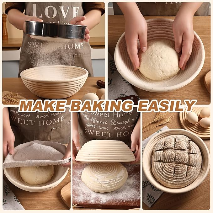 Banneton Bread Proofing Basket Set of 4PCS 6 Inch Mini Round Sourdough Dough Proofing Bowls for Sour Dough Bread Baking Supplies, Small Banneton Proofing Basket for Home Sourdough Bakers