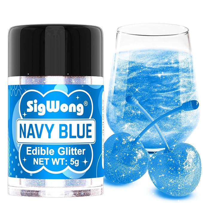 Navy Blue Edible Glitter - 5g Food Grade Cake Decorating Shimmering Glitter, Edible Sprinkle Luster Dust for Drinks, Chocolates, Fondant, Strawberries, Cupcakes, Candy, Easter Cookie - Vegan