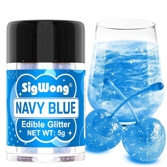 Navy Blue Edible Glitter - 5g Food Grade Cake Decorating Shimmering Glitter, Edible Sprinkle Luster Dust for Drinks, Chocolates, Fondant, Strawberries, Cupcakes, Candy, Easter Cookie - Vegan