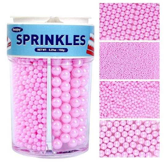 Dazzjoy Edible Pink Pearls Sugar Sprinkles, 150g/5.29oz, Pink Pearl Sprinkles for Cake Decorating, Cake Decoration & Cupcake Topper, Easter Party Holiday Supplies