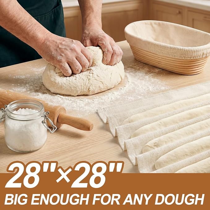 3Pcs 28"x28" Large Tea Towels for Sourdough Bread Baking - 100% Cotton Unbleached Reusable Flour Sack Towels, Proofing Cloth Supplies for Baguettes, Loaves, Ciabatta Dough Rising