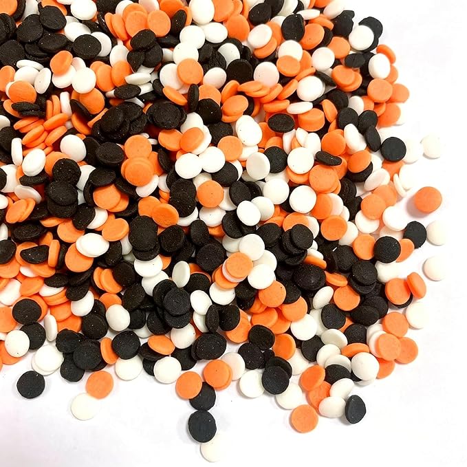 Sentovac Halloween Round Confetti Sprinkles Edible Orange Black White Sprinkle for Cake Decorating Candy Cupcake Cookie Baking Ice Cream Dessert Halloween Christmas Holiday Decorations