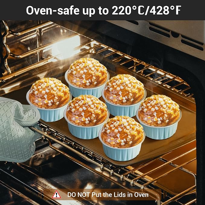 EUSOAR Cake Baking Cups, 100pcs 5oz 125ml Muffin Liners Cups with Lids Disposable Foil Ramekins, Aluminum Cupcake liners Foil Creme Brulee Baking Cups Pudding Cups Holders Pans Oven Safe
