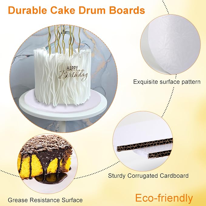 12 inch Round Cake Drum Boards, Dulinkas 1/4 Inch Thick White Corrugated Cardboard Cake Base Grease-Resistant Cake Boards for Multi-Layer Cakes, Weddings & Parties 2 Pack