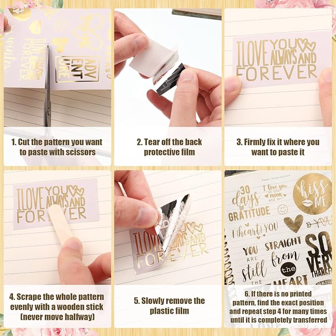 Chinco 10 Sheets Scrapbook Stickers 400+ PCS Love Wedding Gold Scrapbook Stickers Romantic Gold Foil Transfer Scrapbooking Supplies for Anniversary (Warm Style)