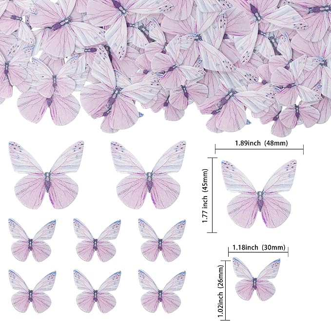 Gyufise 72Pcs Edible Cupcake Toppers - Butterfly Shaped Cake Decoration Picks for Baby Shower, Kids Birthday Party - Purple