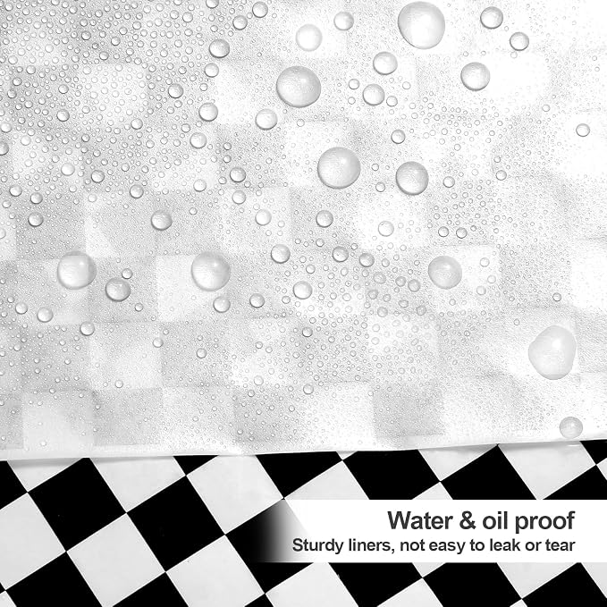 100pcs Deli Paper Sheets 12x12", Premium Food Basket Liners, Grease Resistant Wax Paper Sheets for Food, Classic Checkered Sandwich Wrapping Paper (Black & White Checkered)