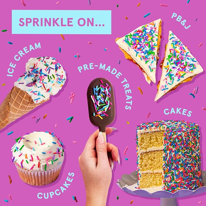 Fancy Sprinkles Deluxe Rainbow Crunchy Jimmies | Pastel Rainbow Sprinkles for Cake, Cupcake & Cookie Decorating | Funfetti & Ice Cream Topping | Baby Shower & Birthday | 1 Pack (0.5c)