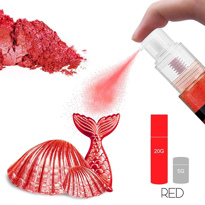 Edible Glitter Spray - 20g Luster Dust Edible Food Grade Glitter for Cake Decorating, Cocktails, Drinks - Shimmer Dust Powder Metallic Food Coloring Powder for Cookie, Candy, Icing (Red)