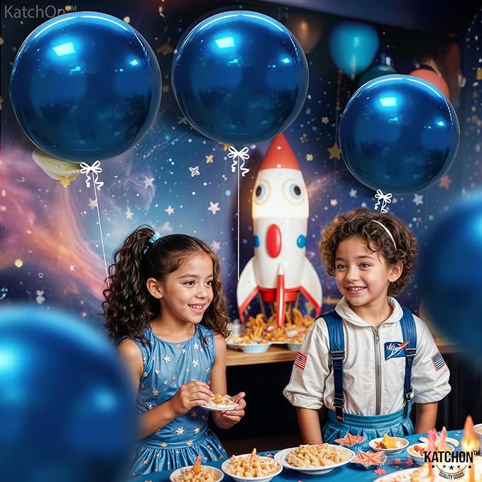 KatchOn, Metallic Blue Mylar Balloons - Big 22 Inch, Pack of 6 | Round Ramadan Balloons for Ramadan Decorations | Eid Decorations, Blue Party Decorations | Baby Shower, Blue Birthday Decorations