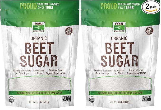 NOW Foods, Certified Organic Beet Sugar, Extracted from Organic Sugar Beets, Excellent Substitute for Cane Sugar, No Additivies or Fillers, Certified Non-GMO, 3-Pound (Packaging May Vary) (Pack of 2)