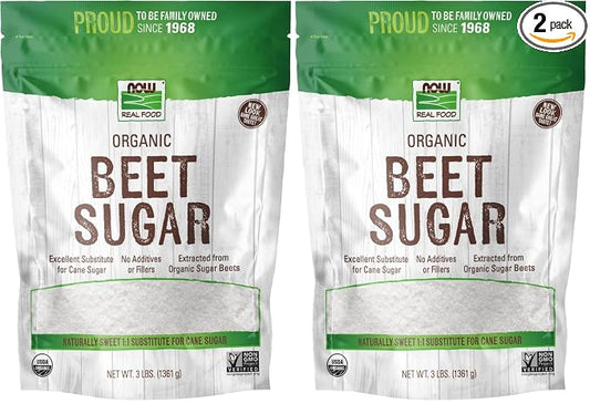 NOW Foods, Certified Organic Beet Sugar, Extracted from Organic Sugar Beets, Excellent Substitute for Cane Sugar, No Additivies or Fillers, Certified Non-GMO, 3-Pound (Packaging May Vary) (Pack of 2)