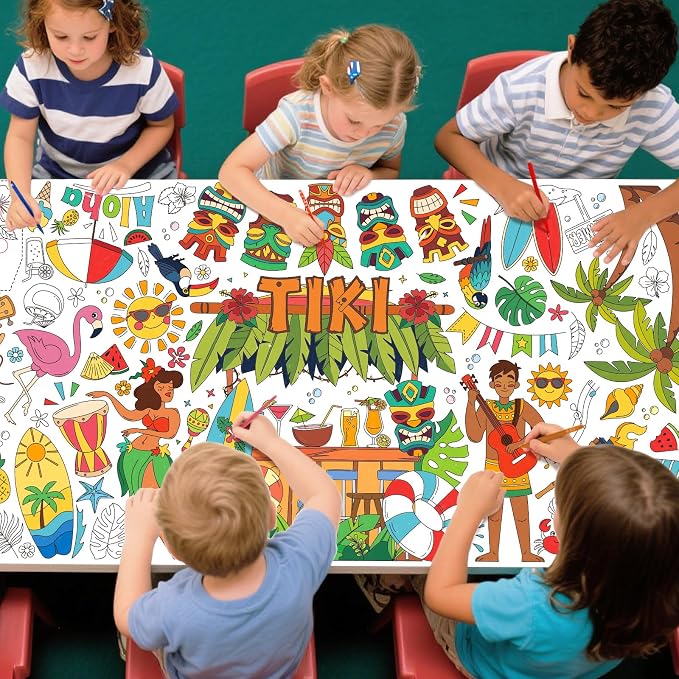 Gatherfun Hawaiian Luau Party Giant Coloring tablecloths, 31.5 x 72 Inches, Hawaiian Party Decorations, Tiki Party Decorations, coloring Table Cover for School Parties