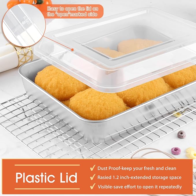 Herogo Baking Pan with Lid (1 Pan + 1 Lid), 8 x 10 Inch Nonstick Rectangle Stainless Steel Baking Set, Deep Cakes Bakeware for Brownies Casseroles, Non Toxic & Dishwasher Safe