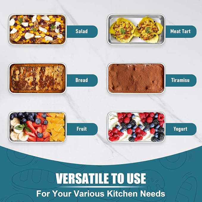 P&P CHEF Stainless Steel Mini Bread Loaf Pans, 6 PCS, Lasting & Rust-free | 6.3 x 3.5 Inch, Small Size for Air Fryer & Oven, Ideal for Bread, Meatloaf, Cake and Brownies, Food Grade, Dishwasher Safe
