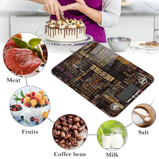 Food Scale Kitchen Scale for Baking Cooking Digital Food Weighing Measuring Scale Small Waterproof Electric Food Scale Brown Coffee Letterings