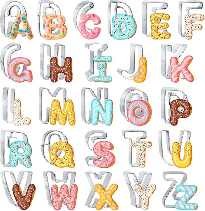 ofone Large Alphabet Cookie Cutters(A - Z), 3 Inch Stainless Steel Fondant Letter Cutters Shapes, 26 Pcs Abc Biscuit Cutter Set for Baking Dough Cakes Pastry Fruits