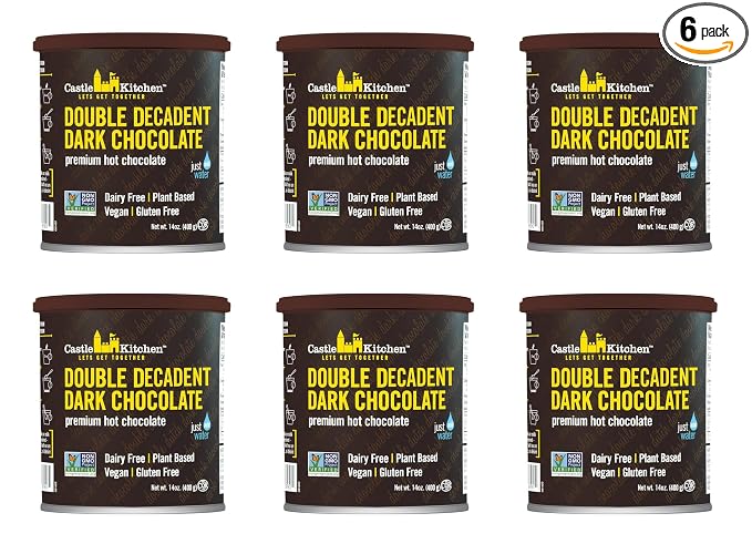 Castle Kitchen Double Dutch Dark Chocolate Premium Hot Cocoa Mix - Dairy-Free, Vegan, Plant Based, Gluten-Free, Non-GMO Project Verified, Kosher - Just Add Water - 14 oz (Pack of 6)