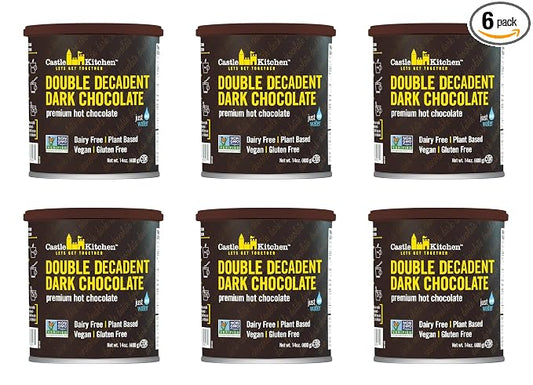 Castle Kitchen Double Dutch Dark Chocolate Premium Hot Cocoa Mix - Dairy-Free, Vegan, Plant Based, Gluten-Free, Non-GMO Project Verified, Kosher - Just Add Water - 14 oz (Pack of 6)