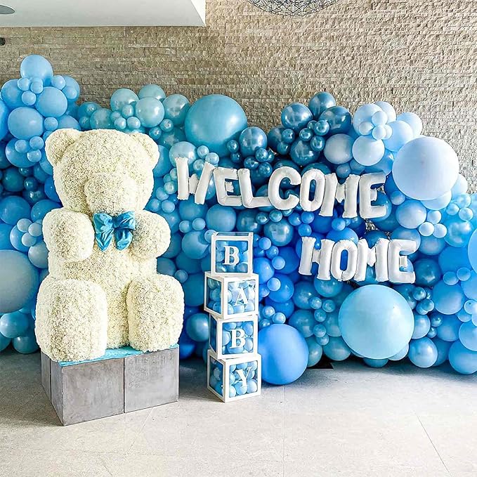 PartyWoo Blue and White Balloons 100pcs 12 Inch Pearl Light Baby Pastel Sky Blue Matte White Balloons for Graduation Baby Shower Birthday Gender Reveal Anniversary Under the Sea Party Decorations